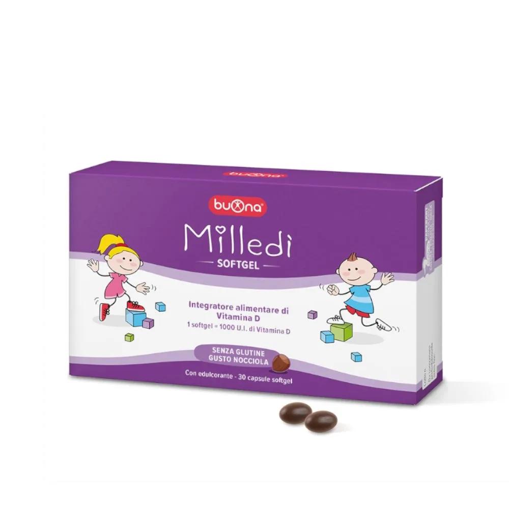 Buona Milledì Integratore Vitamina D3 per Bambini 30 Softgel Gusto Nocciola