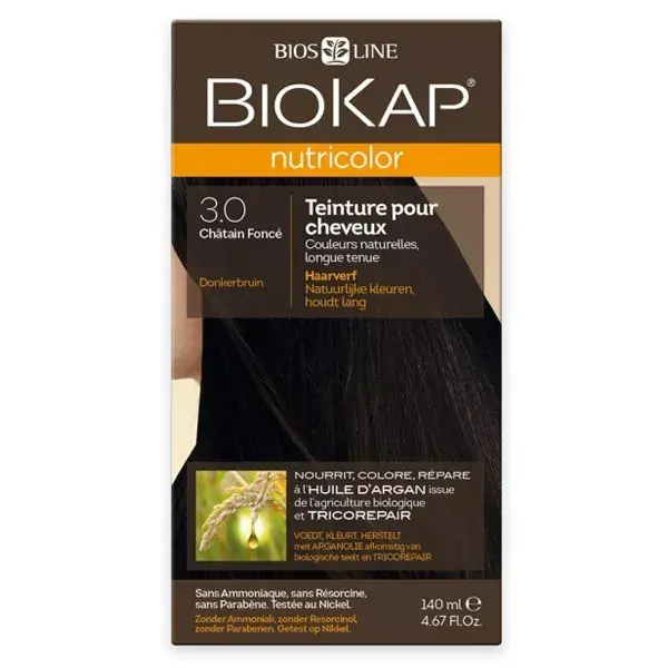 Biokap Nutricolor Teinture pour Cheveux 3.0 Châtain Foncé 140ml