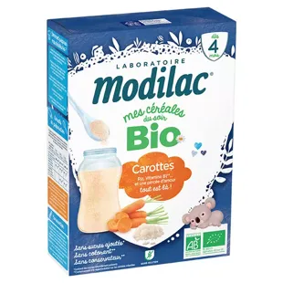 Modilac Mes Céréales du Soir Bio Riso Carota Dai 4 mesi 250g
