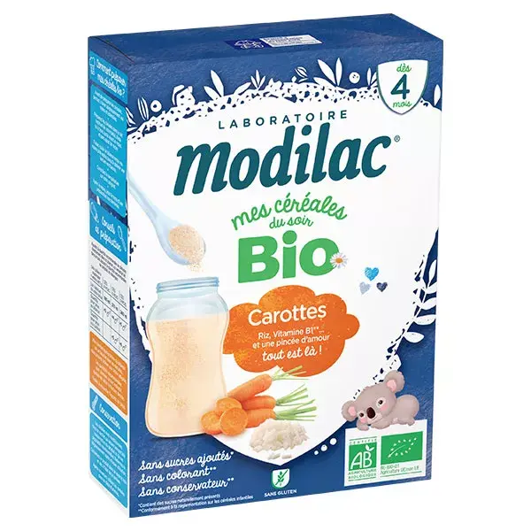 Modilac Mes Céréales du Soir Bio Riz Carotte Dès 4 mois 250g