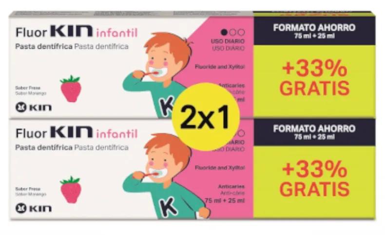 Kin FluorKin Dentifrice Enfant Goût Fraise 2x1 75+25 ml