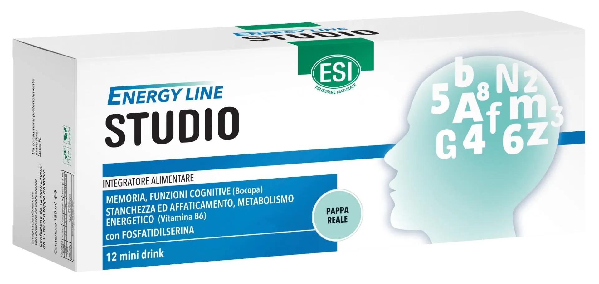 Esi Energy Line Studio Integratore per Memoria e Concentrazione 12 Mini Drink Gusto Fragola