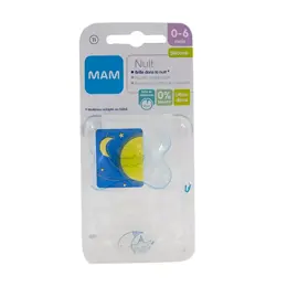 MAM Sucette Nuit Silicone 0-6m Lot de 2 Eléphant et Lune