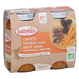 Babybio Repas Midi Pot Carotte Pruneau Boeuf +8m Bio 2 x 200g