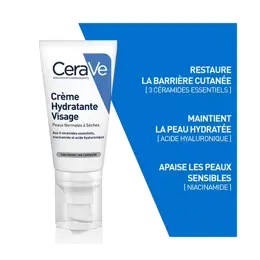 CeraVe Soins Crème Hydratante Visage Peaux Normales à Sèches 52ml