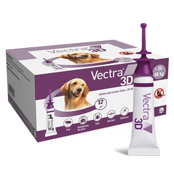 Vectra® 3D solution spot-on pour chiens > 25–40 kg 12 pipettes