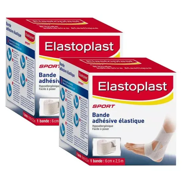 Elastoplast Sport Bande Adhésive Elastique Lot de 2 bandes 6cm x 2,5m