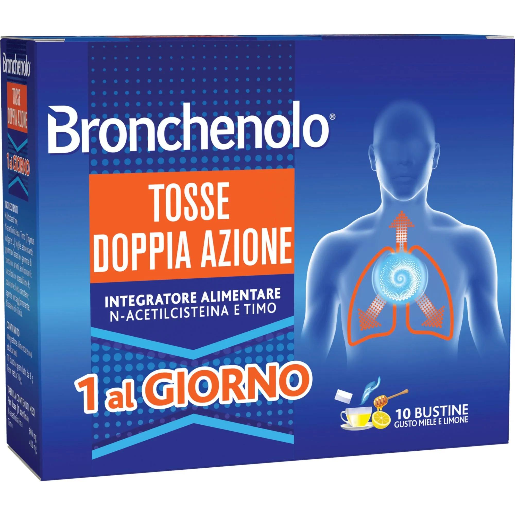 Bronchenolo Tosse Doppia Azione 1 al Giorno Integratore per la Tosse 10 Bustine