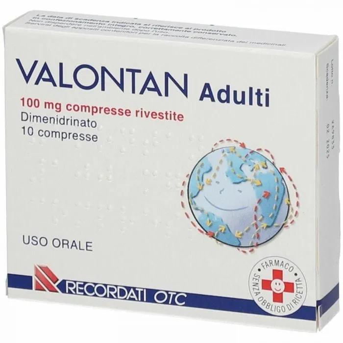 Valontan Adulti 100 mg Dimenidrinato Antinausea 10 Compresse Rivestite