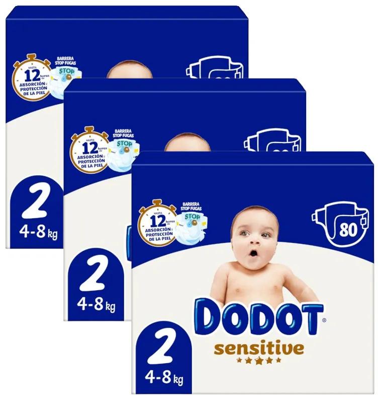 Dodot Sensitive Couches Jumbo Pack T2 (4-8 Kg) 3x80 unités