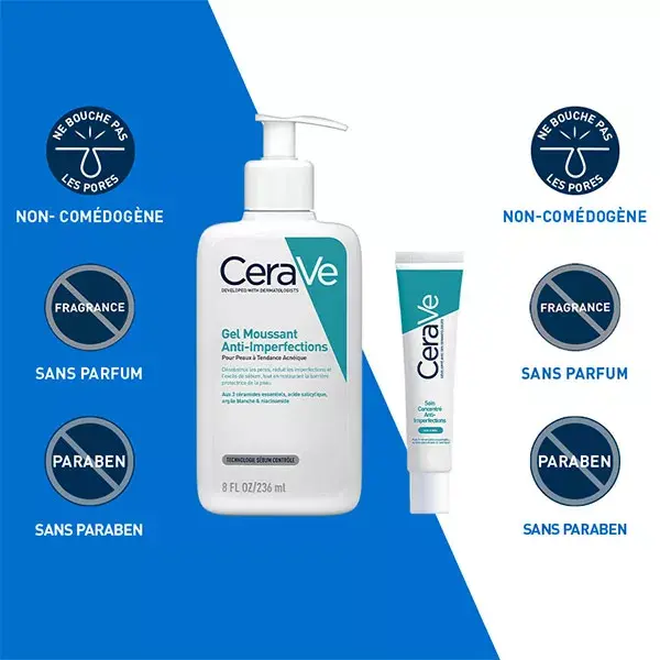 Cerave Routine Anti-Imperfections Gel Moussant Anti-Imperfections 236ml & Soin Concentré Anti-Imperfections 40ml