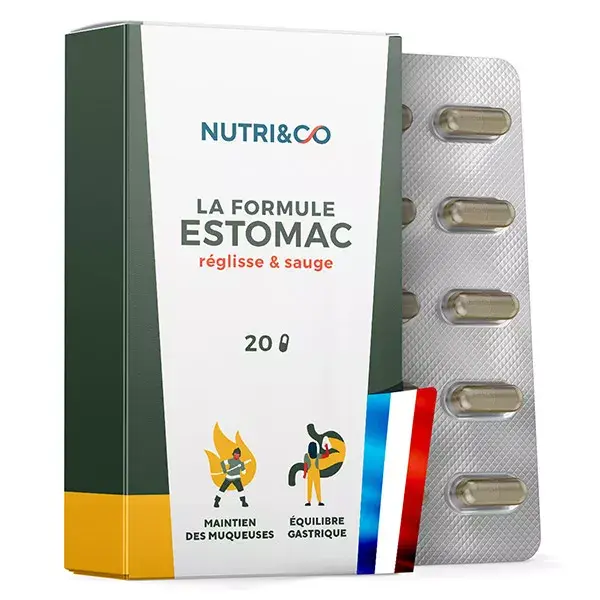 Nutri&Co La Formule Estomac Anti Reflux et Brûlures d’Estomac Vegan 20 gélules