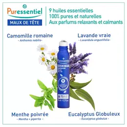 Puressentiel Bien-Être Roller Maux de Tête aux 9 Huiles Essentielles 10ml