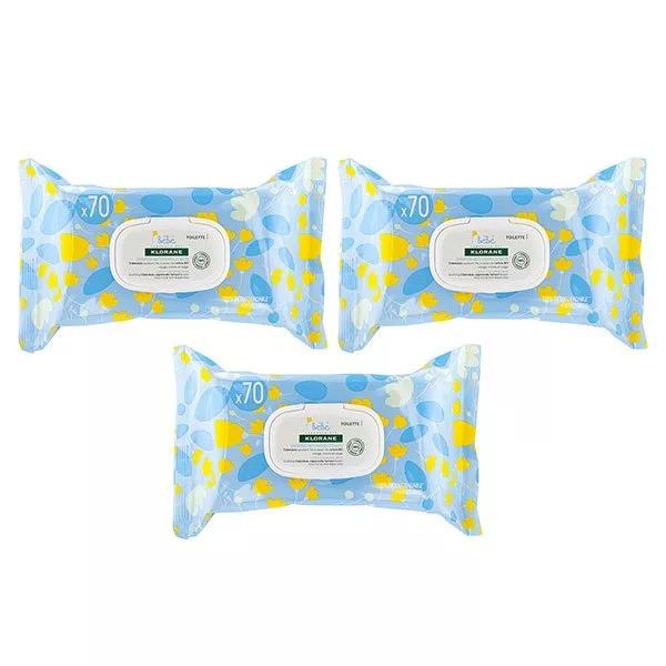Klorane Bébé Calendula Lingette Nettoyante Douce Lot de 3 x 70 unités