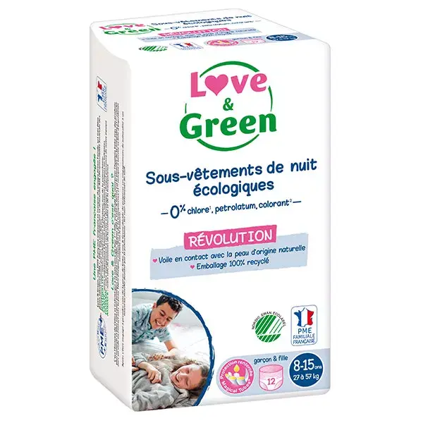 Love & Green Sous-Vêtements de Nuit Écologiques Enfants 8-15 ans 12 unités