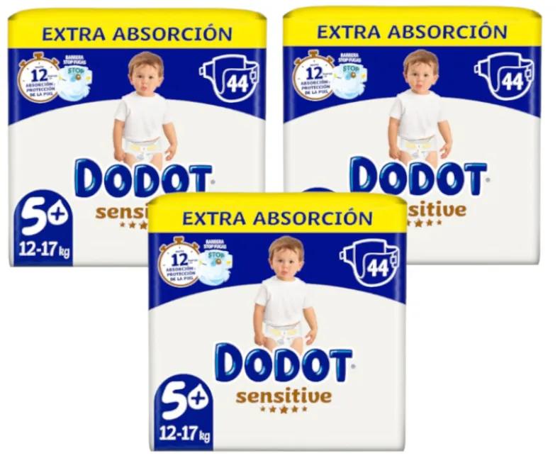 Dodot Sensitive Extra-Jumbo Pack Couches T5+ (12-17 Kg) 3x44 unités