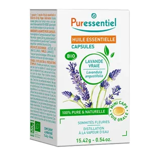 Capsule di olio essenziale Puressentiel, capsule di vera lavanda biologica, 60 capsule