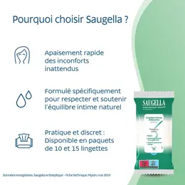 Saugella Antiseptique Naturel Lingettes Intimes Nettoyantes - Pack 15 lingettes