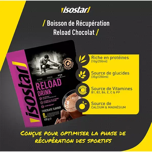 Isostar Reload Boisson de Récupération Après l'Effort Chocolat 450g