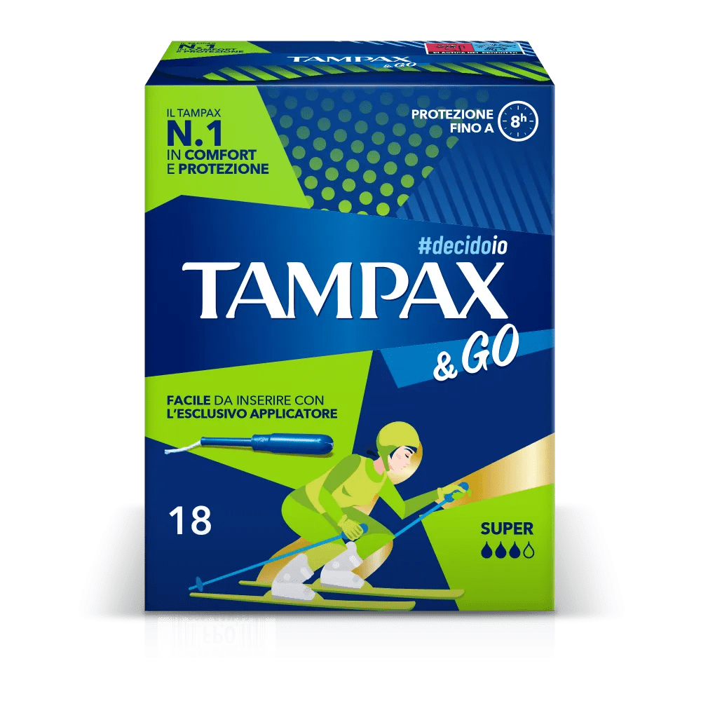 Tampax & Go Super Assorbente Interno per Flussi Forti Ciclo Mestruale 18 Pezzi