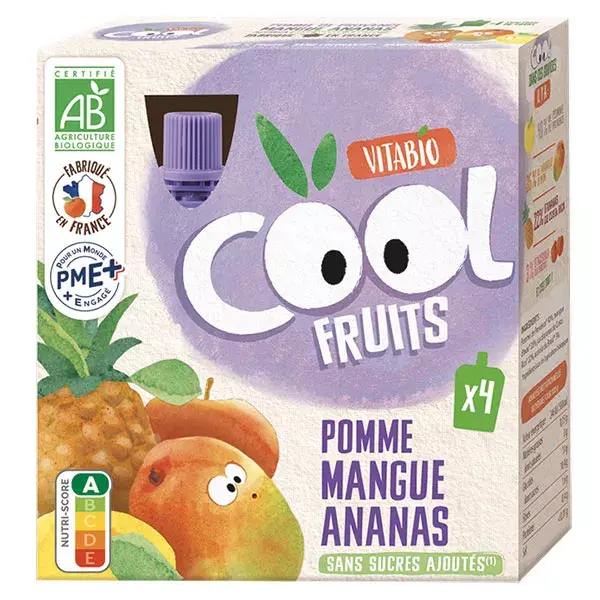 Vitabio Cool Fruits Pomme Mangue Ananas Acérola Bio 4 x 90g