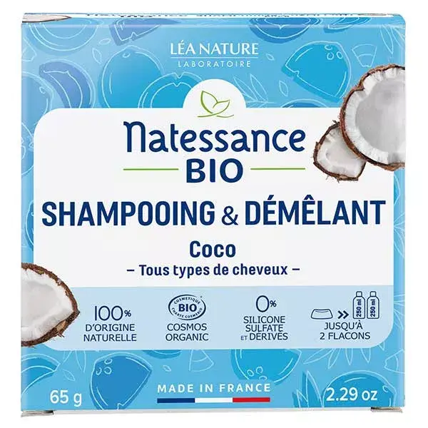 Natessance Shampooing Solide 2 en 1 Coco Bio 65g