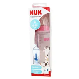 Nuk First Choice+ Biberon Silicone 6-18m Débit XL Température Control Rose Girafe 360ml