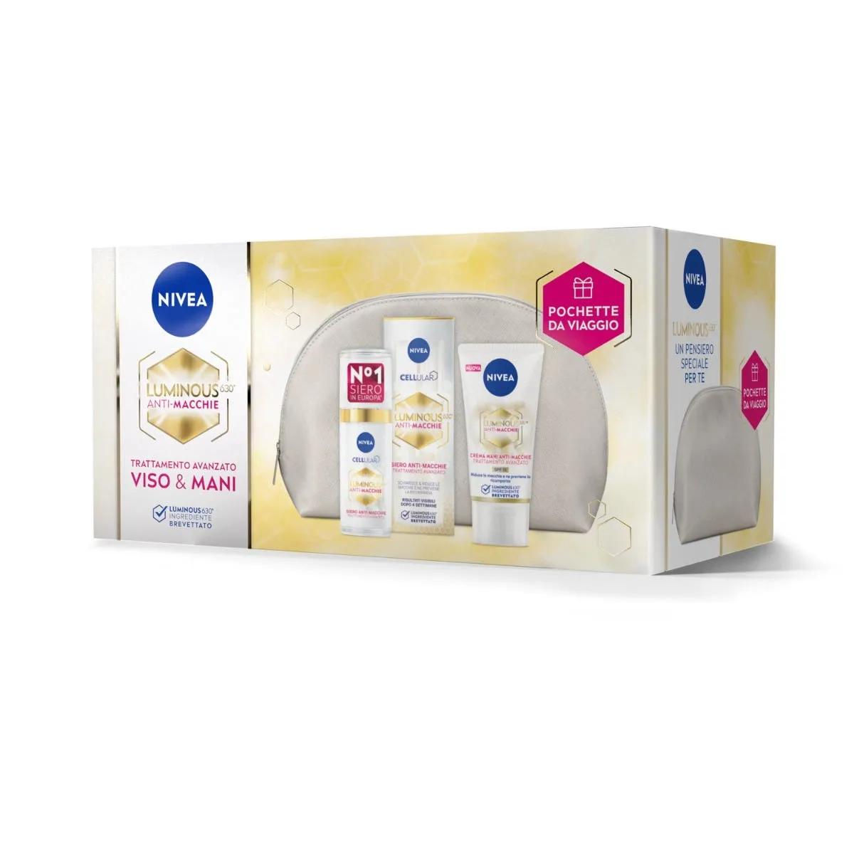 Nivea Cofanetto Cellular Luminous630 Kit Trattamento Avanzato Viso & Mani Siero Viso e Crema Mani Anti-Macchie