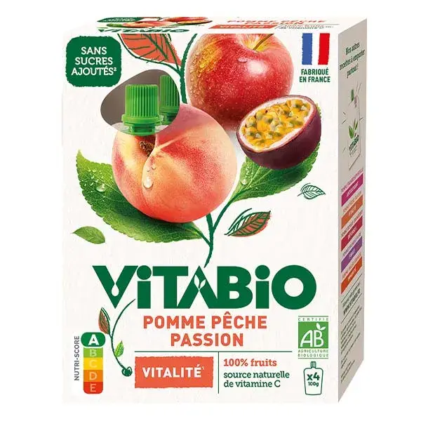 Vitabio Gourdes Pomme Pêche Passion - VITALITÉ - BIO - 4x100g