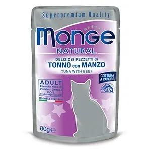 Monge Natural Superpremium Cotti A Vapore Tonno E Manzo Cibo Umido Per Gatti Adulti 80G