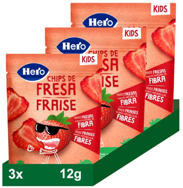 Hero Kids Aardbeienchips Snack +36m 3x12 gr