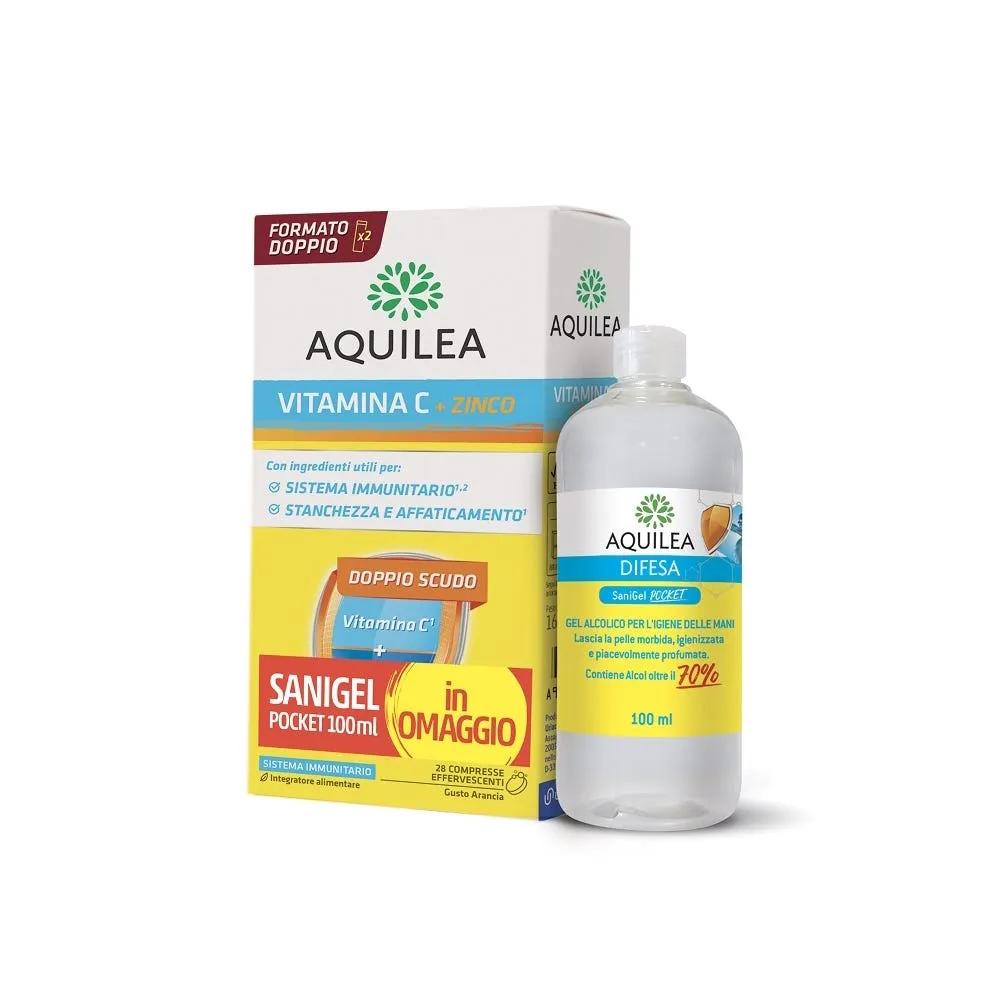 Aquilea Vitamina C + Zinco 28 Compresse Effervescenti PROMO + Sanigel Pocket 100ml in Regalo