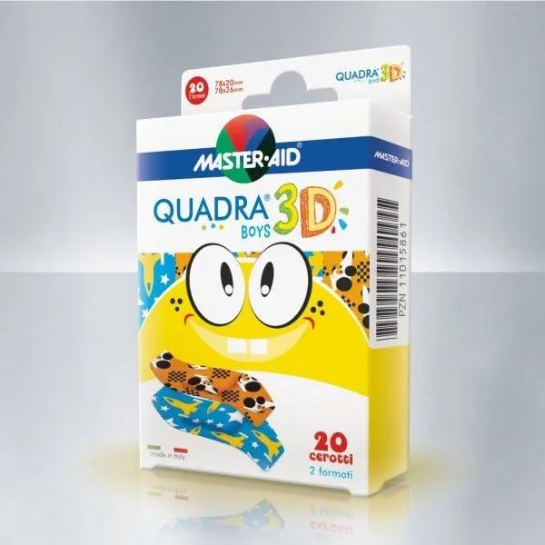 Master Aid Quadra 3D Boys Cerotti Assortiti TNT Colorati Resistenti 20 Pezzi