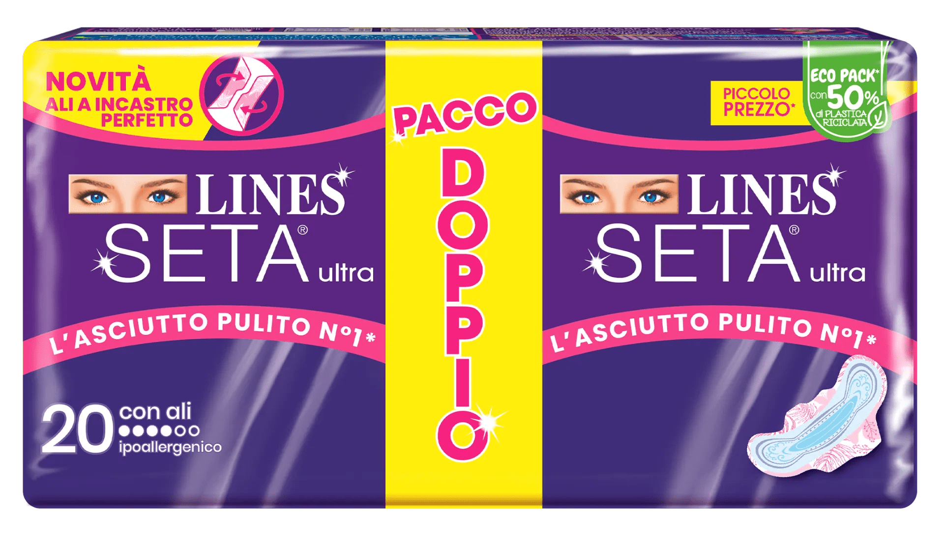 Lines Seta Ultra Con Ali Assorbenti 20 Pezzi Pacco Doppio