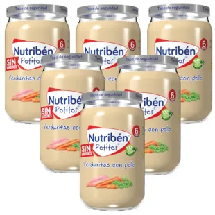 Nutribén Potito Pollo con Guisantes y Zanahorias +6m 6x235 gr