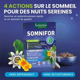 Santarome Phyto - Somnifor 4 Actions - Mélatonine 1,9mg + Plantes - 30 comprimés