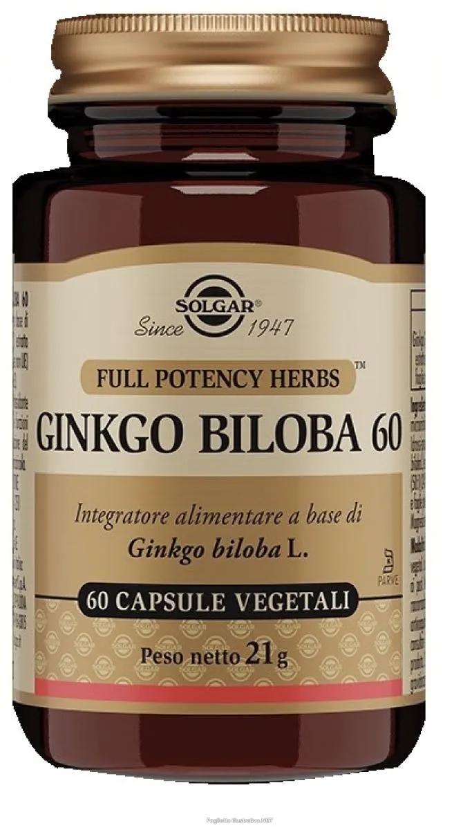 Solgar GinkGo Biloba 60 Integratore Microcircolo 60 Capsule Vegetali