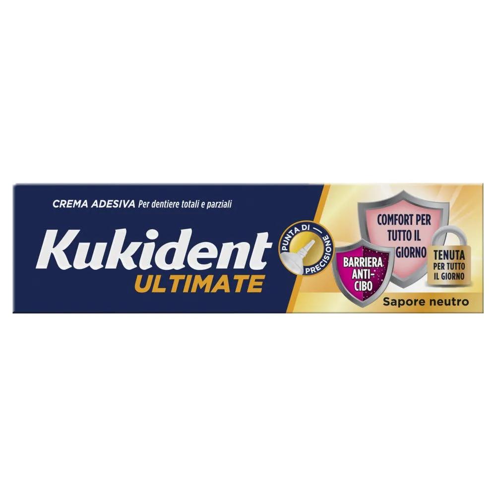 Kukident Ultimate Barriera Anti-cibo Crema Adesiva Per Dentiere Totali e Parziali Sapore Neutro 40 g