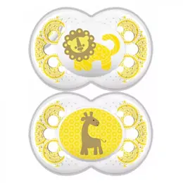 MAM Sucette Silicone Décor +18m Lion Girafe Lot de 2 