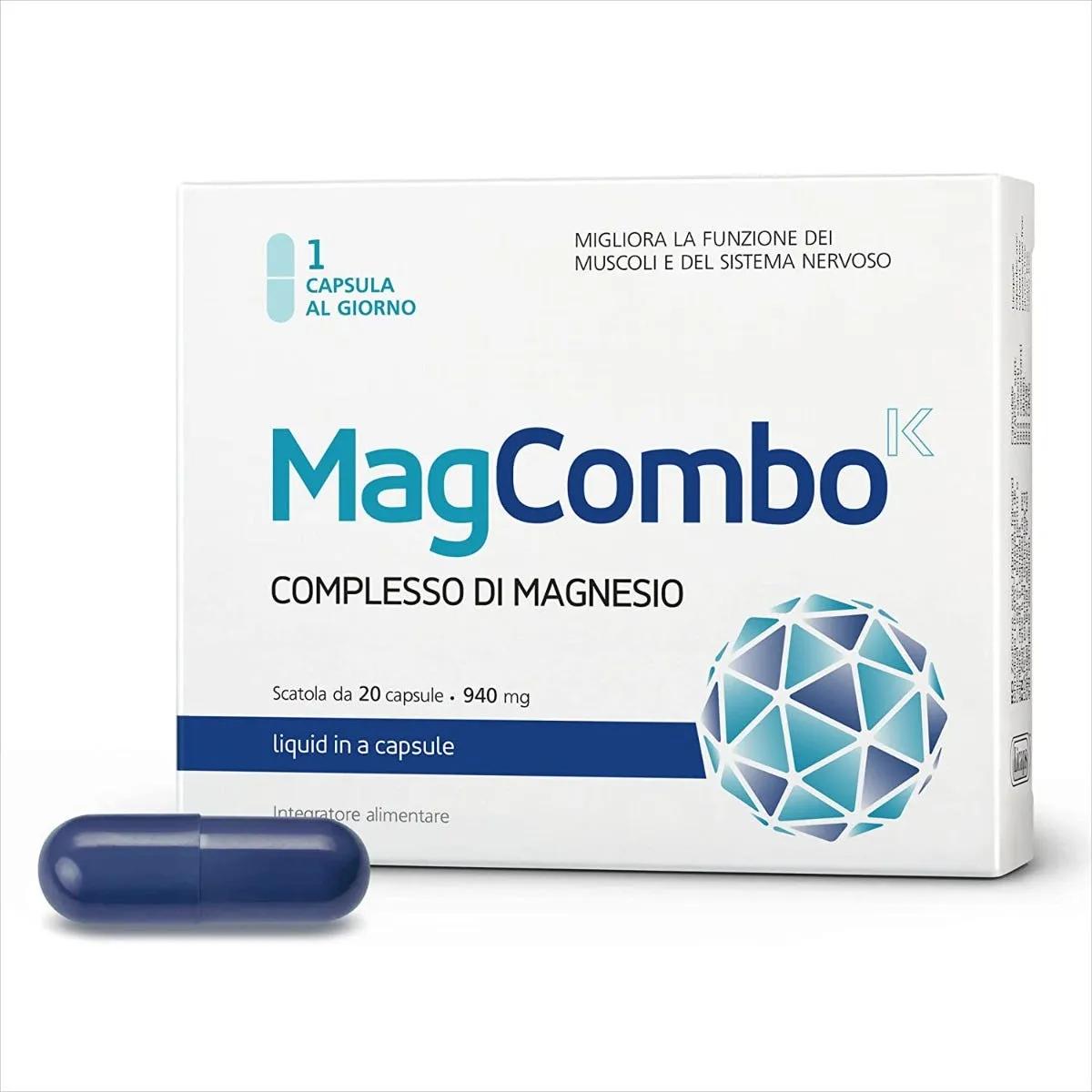 MagcomboK Integratore di Magnesio Per Funzione Muscolare e Sistema Nervoso 20 capsule