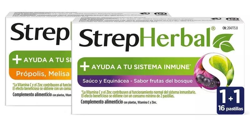 StrepHerbal Propolis en Honing 16 Tabletten + StrepHerbal Vlierbes en Echinacea 16 Tabletten