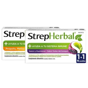 StrepHerbal Própolis y Miel 16 Pastillas + StrepHerbal Saúco y Equinácea 16 Pastillas