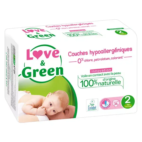 Love & Green Couches Anti-Irritation T2 3-5kg 36 couches