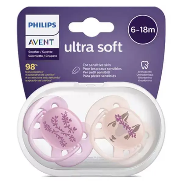 Avent Ultra Soft Symmetrical Pacifier +6m Pink Pack of 2