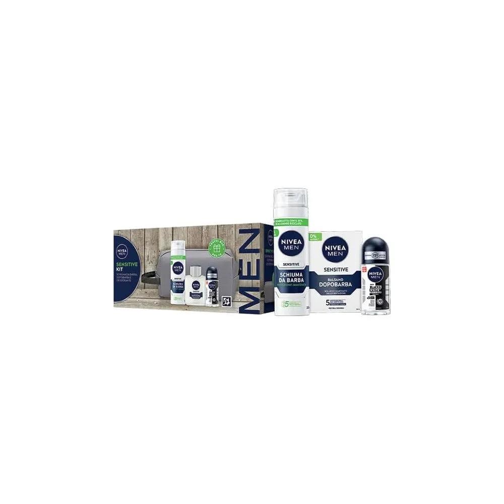 Nivea Men Sensitive Kit Cofanetto Con Schiuma Da Barba + Deodorante + Schiuma Dopobarba e Travel Bag