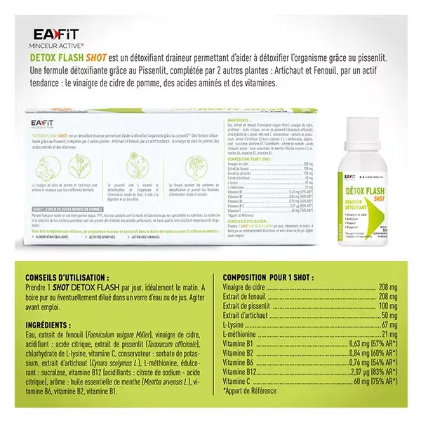 Eafit MINCEUR - Detox Flash 7 jours - Draine et Détoxifie - 7 Shots