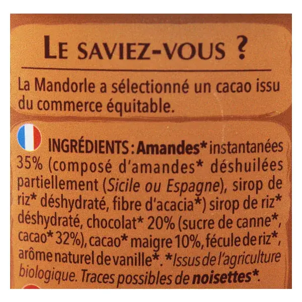 La Mandorle Boisson Instantanée en Poudre Lait d'Amande Chocolat Bio 400g