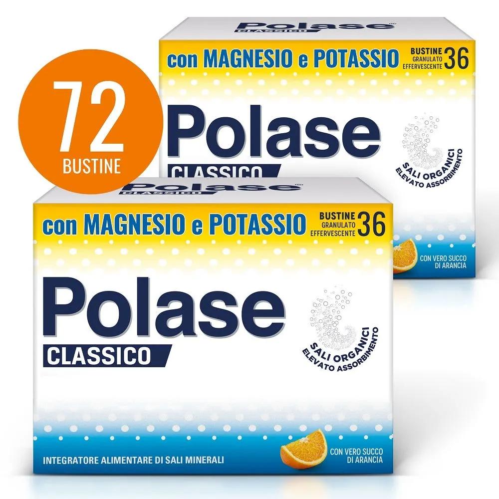 Polase Classico Magnesio e Potassio Integratore Alimentare Sali Minerali Gusto Arancia 36 + 36 Bustine