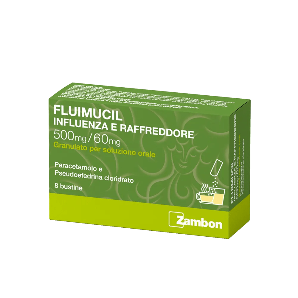 Fluimucil Influenza e Raffreddore 500 mg/60 mg Granulato 8 Bustine