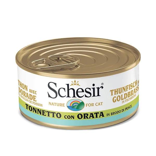 Schesir Tonnetto Con Orata In Brodo Di Pesce Lattina Cibo Umido Gatto Adulto 70G